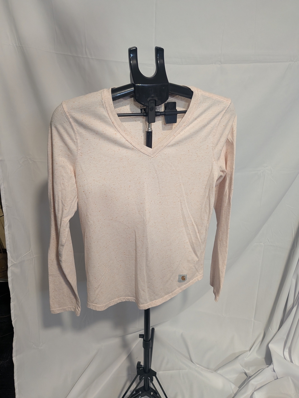 Carhartt Women's Pale Pink Speckled V-Neck Long-Sleeve Tee